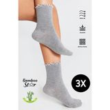 Bamboo Star Bambu Kadın Beyaz Fırfırlı Lastiksiz Dikişsiz Kadın Soket 3lü Gri Çorap / İz Bırakmaz /Sıkmayan Çorap - 36 - 40