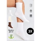 Bamboo Star Bambu Kadın Fırfırlı Lastiksiz Dikişsiz Kadın Soket 3lü Asorti Çorap/iz Bırakmaz Sıkmayan Çorap - 36 - 40 - Kahverengi - Krem - Beyaz