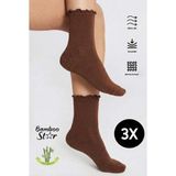 Bamboo Star Bambu Kadın Kahverengi Fırfırlı Lastiksiz Dikişsiz Kadın Soket 3lü Kahverengi Çorap/ İz Bırakmaz / Sıkmayan Çorap - 36 - 40