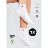 Bamboo Star Bambu Kadın Kalp Desenli Fırfırlı Patik Lastiksiz Dikişsiz 3lü Beyaz Çorap - 36 - 40 - 001-Beyaz
