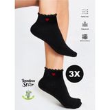 Bamboo Star Bambu Kadın Kalp Desenli Fırfırlı Patik Lastiksiz Dikişsiz 3lü Siyah Çorap - 01-Siyah - 36 - 40