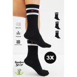 bamboo star Bambu Kadın Kalp Desenli Tenis Çizgili Premium Kolej Çorabı Siyah Dikişsiz Soket Çorap 3'lü Paket