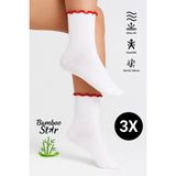 Bamboo Star Bambu Kadın Kırmızı Fırfırlı Lastiksiz Dikişsiz Kadın Soket 3lü Beyaz Çorap/iz Bırakmaz Sıkmayan çorap - Kırmızı - Beyaz - 36 - 40