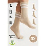 Bamboo Star Bambu Kadın Krem Kaydırmaz Taban Silikon Baskı Yoga Fitness Pilates Bale Dans Tenis Çorabı 3'lü - 36 - 40