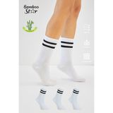 Bamboo Star Bambu Tenis Çizgili Premium Kolej Çorabı Unisex Beyaz Dikişsiz Soket Çorap 3'lü Paket - 1BW-Beyaz - 36 - 42