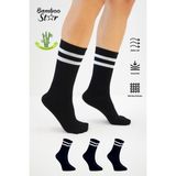 Bamboo Star Bambu Tenis Çizgili Premium Kolej Çorabı Unisex Siyah Dikişsiz Soket Çorap 3'lü Paket - 01-Siyah - 36 - 42