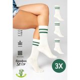 Bamboo Star Bambu Tenis Çizgili Premium Kolej Çorabı Unisex Siyah Dikişsiz Soket Çorap 3'lü Paket - 36 - 40 - Ekru