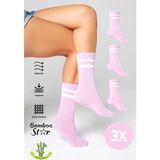 Bamboo Star Bambu Tenis Pembe Çizgili Premium Kolej Çorabı Unisex Beyaz Dikişsiz Soket Çorap 3'lü Paket - 36 - 40