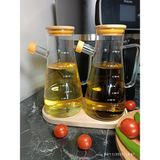 Bamboo Star Borosilikat Bambu Sosluk,yağlık 900ML 2 Li ,yağdanlık ,bambu Altlığı Ile Beraber - Şeffaf - 900 ml