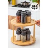 Bambu 2 Katlı Döner Sunumluk ve Baharatlık Standı, Şık ve Pratik Kullanım - Ahşap - Ceviz - Seçenek 1