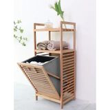 Bambu 2 Raflı Kirli Sepeti Çok Amaçlı Banyo Düzenleyici Organizer Ahşap
