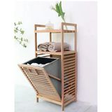 Bambu 2 Raflı Kirli Sepeti Çok Amaçlı Banyo Düzenleyici Organizer Raf