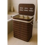 Bambu 3 Bölmeli Çamaşır Kirli Sepeti 52X32X60CM Büyük Boy 100 Lt (Kahverengi)