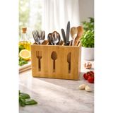 Bambu 3 Bölmeli Kaşıklık Tezgah Üstü Organizer Çatal Kaşık Bıçak 23*16CM