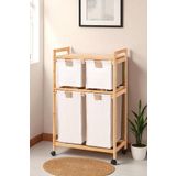 Bambu 4 Bölmeli Kirli Sepetli Çamaşır Sepeti Raflı Banyo düzenleyici DB-0018