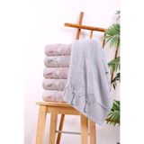Bambu 50x90 cm Dantelli Püsküllü 6 lı Pvc Çantalı El Yüz Havlusu (antrasit)