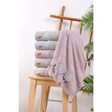 Bambu 50x90 cm Dantelli Püsküllü 6 lı Pvc Çantalı El Yüz Havlusu (kırmızı)