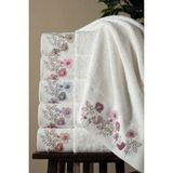 Bambu 50X90 cm Süzine Nakışlı 6 Lı Kutulu El Yüz Havlusu - Beyaz - Açık Kahverengi