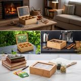 Bambu 6 Bölmeli Çay Kutusu -%100 Orjinal Bambu Mıknatıslı Kapak 21X16,5 X7CM - standart