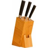 Bambu Ahşap Bıçak Standı – 220 mm Eğik Tasarım, Kaymaz Tabanlı, Çoklu Bıçak Yuvalı, Mod