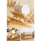 Bambu Ahşap Bulaşıklık Tabaklık Büyük Boy 2 Katlı Katlanabilir Tabaklık (43 Cm 34 Cm)