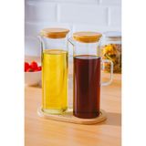 Bambu Altlıklı 2 Li Cam Yağlık Yağdanlık Sirkelik 400ML-400ML - Şeffaf
