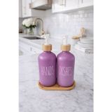 Bambu Altlıklı Bambu Kapaklı İkili Cam Sıvı Sabunluk & Deterjanlık Seti – 2×500 ML- 16,5 x 9 x 21 cm