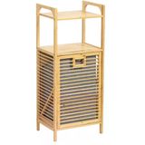 Bambu Banyo Dolabı, 2 Raflı Çamaşır Sepeti Organizatör, Ahşap, 75 L Çıkarılabilir Kumaş Kirli Çamaşır Haznesi Kirli Sepetli