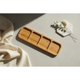 Bambu Bölmeli Çerezlik Sunumluk, 4 Bölmeli, Doğal Bambu Malzeme, 30x10x1.9 cm, Cilasız