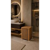 Bambu Çamaşır Sepeti 40X40X56 cm - Içi Bezli Kapaklı Doğal Ahşap Kirli Sepeti