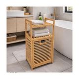 Bambu Çamaşır Sepeti ve Raflı Banyo Düzenleyici, Doğal Renk, 55 L Kapasiteli, Çıkarılabilir Iç Sepetli - Option-1 - 0 Siyah