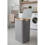 Bambu Çerçeveli 75 Litre Kapaklı Katlanabilir Kirli Çamaşır Sepeti, (60X40x30)
