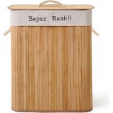 Bambu Çift Bölmeli Örme Çamaşır Sepeti, Bej, 80 Lt - Ahşap - Bej - Seçenek 1