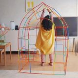 Bambu Çubuklar 600 Parça (360 Parça Çubuk + 240 Parça Aparat) Bambu Oyuncak Oyun 3+Yaş - Pembe
