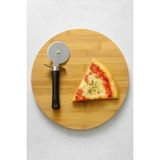 Bambu Döner Sunum Tahtası 30 cm – 360° Dönebilir Ahşap Servis Tabağı – Pizza, Peynir, Pasta, Kek ve Tatlı Sunumları Için – Paslanmaz Çelik Pizza Kesici Dahil - standart