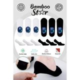 Bambu Erkek Babet Çorap Dikişsiz Görünmez Kaydırman Topuk Silikonlu Premium 3 Siyah 3 Beyaz 6'lı Beyaz Paket - Siyah - Beyaz - 40 - 45
