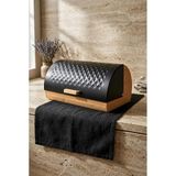 Bambu Gövdeli Siyah Pane Ekmek Dolabı 38X25x18.5 Cm - Mekanizmalı Metal Kapaklı Ekmeklik