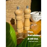 Bambu Gövdeli Vintage Komple Ahşap Tuz Karabiber Değirmeni Baharat Öğütücüsü Orta Boy 16 Cm 2adet
