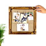 Bambu Hasır İpli Ev Figürlü Poloroid Fotoğraf Çerçevesi - 20x20cm.