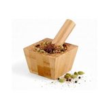 Bambu Havan ve Tokmak Seti, Mutfak Havanı, Baharat ve Sarımsak Öğütücü ve Döveceği (Kare) - Kestane Akaju - Option-1