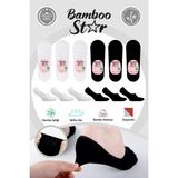 Bambu Kadın Babet Çorap Dikişsiz Görünmez Kaydırmaz Topuk Silikonlu Premium 3Siyah 3Beyaz 6'lı Beyaz Paket - Siyah - Beyaz - 36 - 40