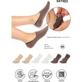 Bambu Kadın Babet Renkli Çorap Dikişsiz Görünmez Kaydırmaz Topuk Silikonlu Premium 6'lı Paket - Kahverengi - 36 - 40