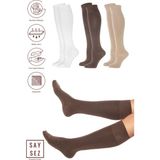 Bambu Kadın Dizaltı Uzun Dikişsiz Çorap 3'lü / Pantolon Çorabı / Teni Göstermeyen Çorap - Beyaz - Kahverengi - Bej - 36 - 40