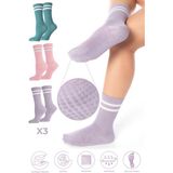 Bambu Kadın Kaydırmaz Taban Silikon Baskı Pilates Yoga Fitness Dans Aktivite Tenis Çorabı 3'lü Paket - 36 - 40 - Pembe - Lila - Su Yeşili