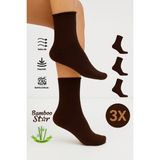 Bambu Kadın Koyu Kahve Lastiksiz Soket Dikişsiz Premium Çorap 3'lü Paket Sıkmayan Çorap / Izbırakmaz - 36 - 40 - Koyu Kahverengi