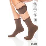 Bambu Kadın Lastiksiz Fırfırlı Soket Dikişsiz Premium Çorap / Iz Bırakmaz / Sıkmayan Çorap - Kahverengi - 36 - 40