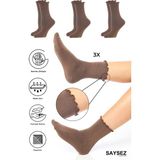 Bambu Kadın Lastiksiz Kahve Fırfırlı Soket Dikişsiz Çorap 3'lü Paket / Iz Bırakmaz / Sıkmayan Çorap - Kahverengi - 36 - 40