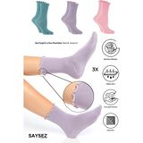 Bambu Kadın Lastiksiz Pembe-Lila-Yeşil Fırfırlı Soket Dikişsiz Çorap 3'lü Paket / Iz Bırakmaz - 36 - 40