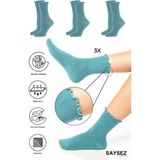 Bambu Kadın Lastiksiz Yeşil Fırfırlı Soket Dikişsiz Çorap 3'lü Paket / Iz Bırakmaz / Sıkmayan Çorap - Su Yeşili - 36 - 40