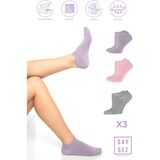 Bambu Kadın Patik Düz Çorap Dikişsiz Premium 3'lü Paket - Gri - Pembe - Lila - 36 - 40